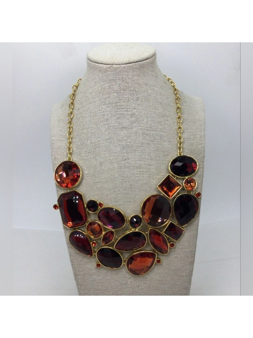 Vintage Joan Rivers Red Orange Rhinestone Bib Statement Necklace NWOT NIB NOS